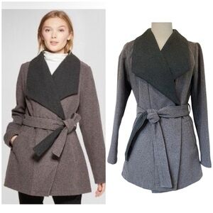Gray Two-Tone Shawl Collar Tie-Belt Coat | A New Day | XS | Charcoal Gray | EUC